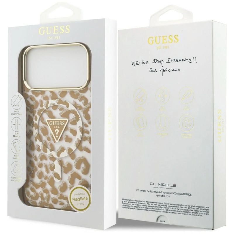 Etui Guess IML Leopard Glitter Triangle Logo MagSafe na iPhone 17 Pro Max / 18 Pro Max - brązowe - obrazek 8