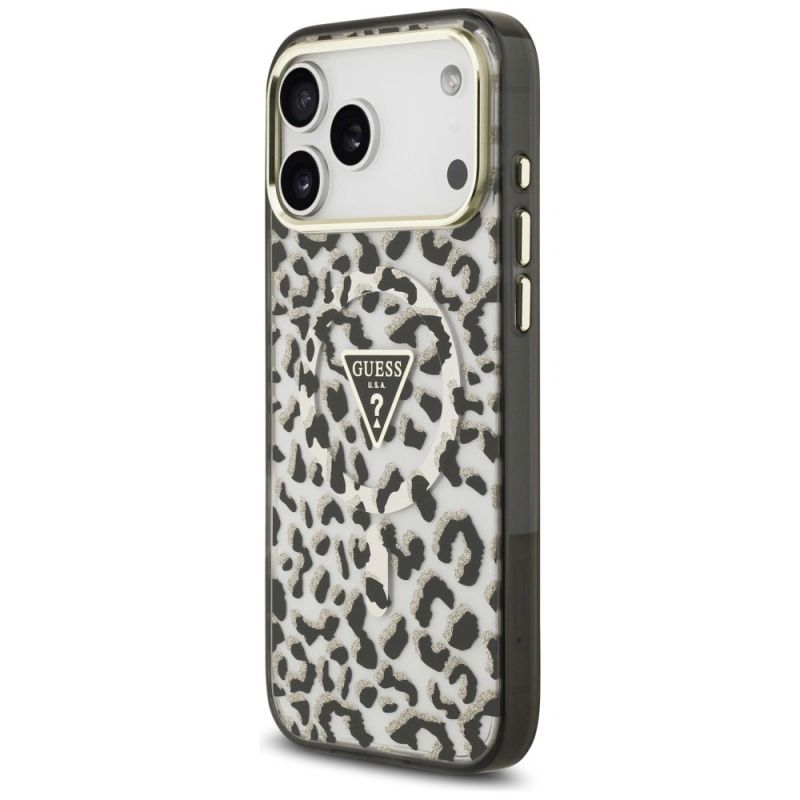 Etui Guess IML Leopard Glitter Triangle Logo MagSafe na iPhone 17 Pro Max / 18 Pro Max - czarne - obrazek 2