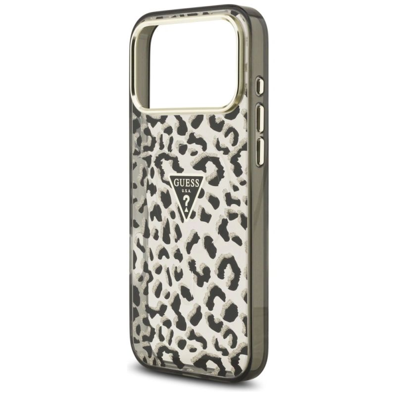 Etui Guess IML Leopard Glitter Triangle Logo MagSafe na iPhone 17 Pro Max / 18 Pro Max - czarne - obrazek 6