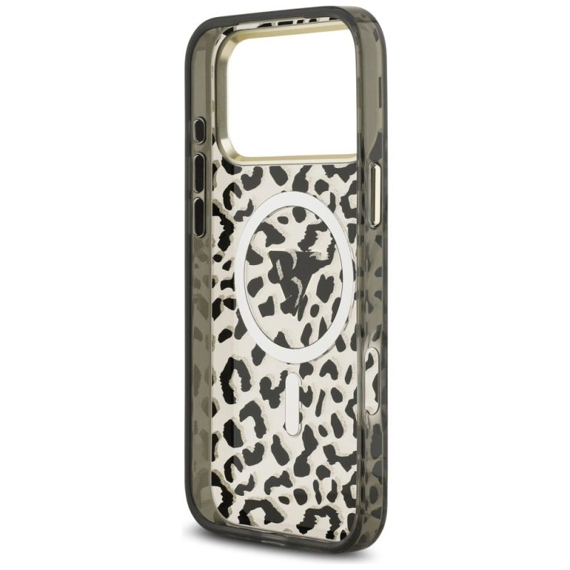 Etui Guess IML Leopard Glitter Triangle Logo MagSafe na iPhone 17 Pro Max / 18 Pro Max - czarne - obrazek 7