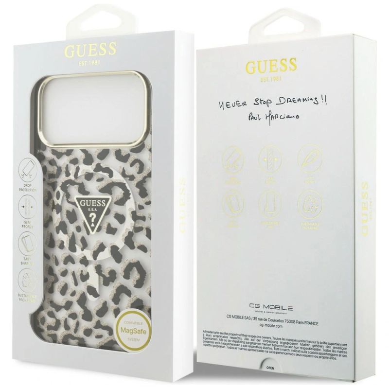 Etui Guess IML Leopard Glitter Triangle Logo MagSafe na iPhone 17 Pro Max / 18 Pro Max - czarne - obrazek 8