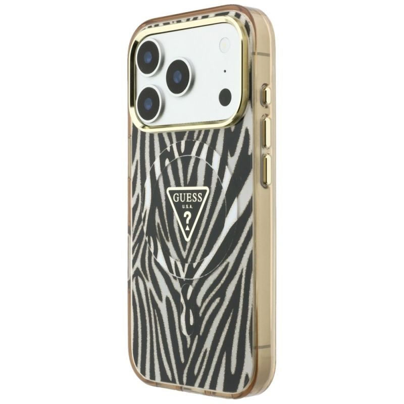 Etui Guess IML Zebra Glitter Triangle Logo MagSafe iPhone 17 Pro / 18 Pro - złote - obrazek 2