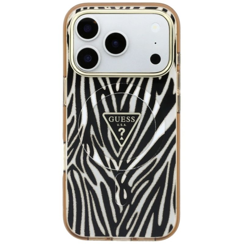 Etui Guess IML Zebra Glitter Triangle Logo MagSafe iPhone 17 Pro / 18 Pro - złote - obrazek 3