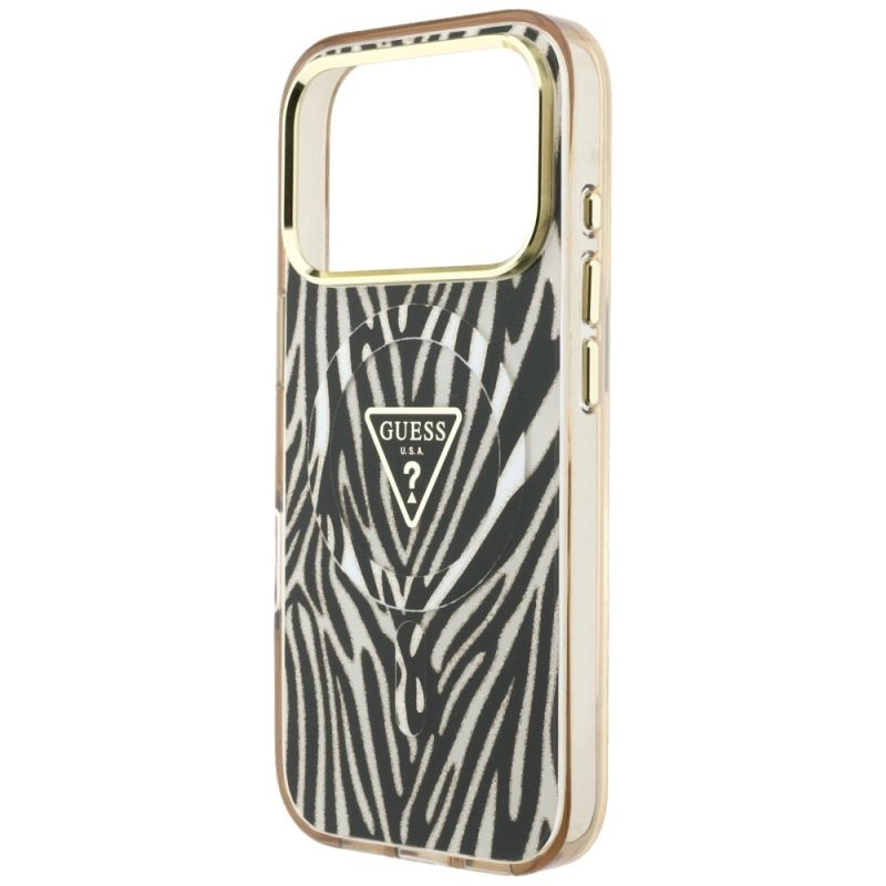 Etui Guess IML Zebra Glitter Triangle Logo MagSafe iPhone 17 Pro / 18 Pro - złote - obrazek 6