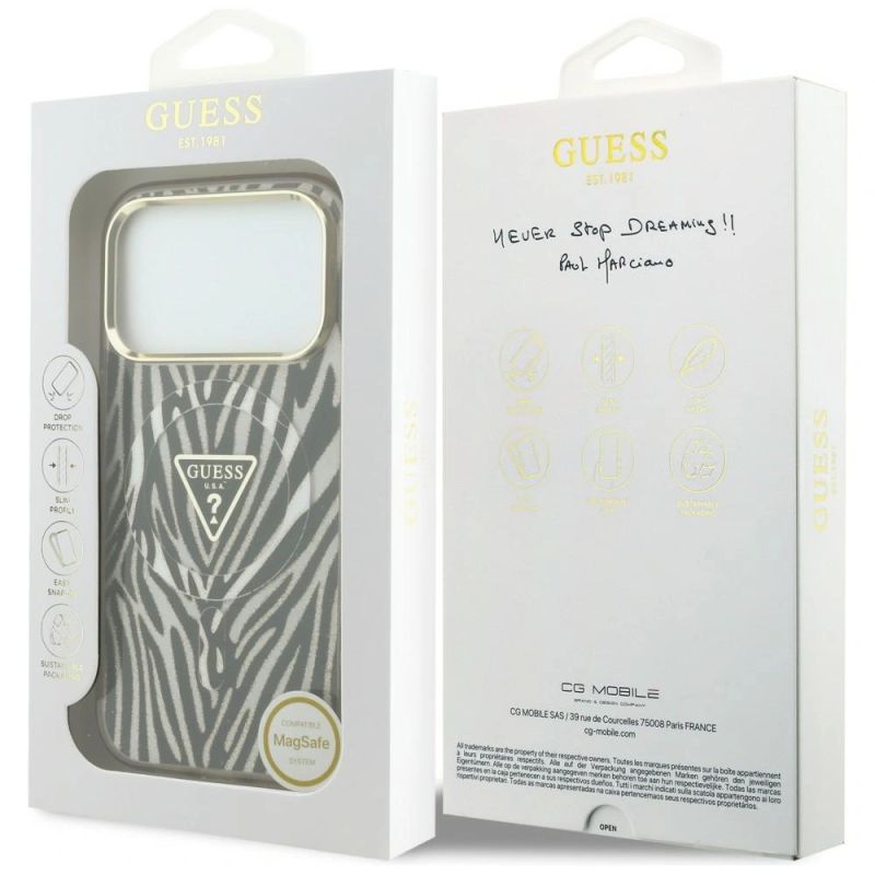 Etui Guess IML Zebra Glitter Triangle Logo MagSafe iPhone 17 Pro / 18 Pro - złote - obrazek 8