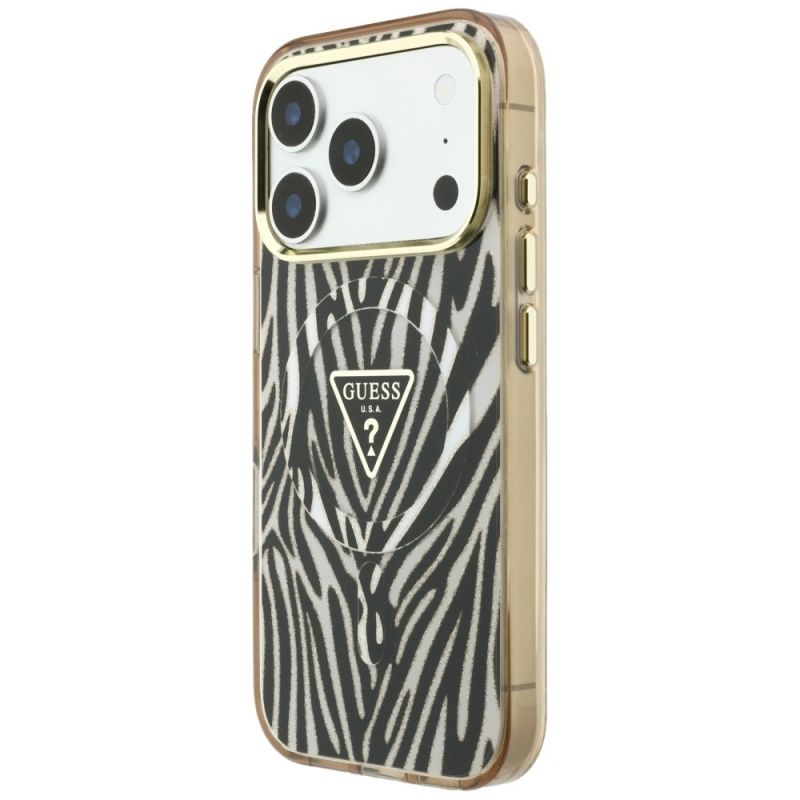 Etui Guess IML Zebra Glitter Triangle Logo MagSafe na iPhone 17 Pro Max / 18 Pro Max - złote - obrazek 2