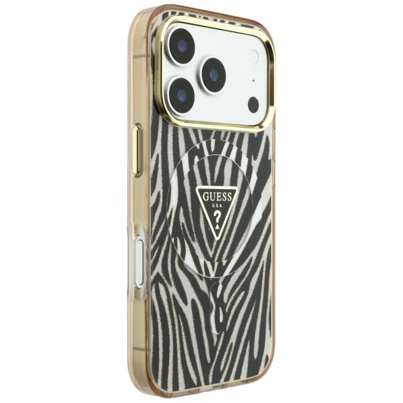 Etui Guess IML Zebra Glitter Triangle Logo MagSafe na iPhone 17 Pro Max / 18 Pro Max - złote - obrazek 4