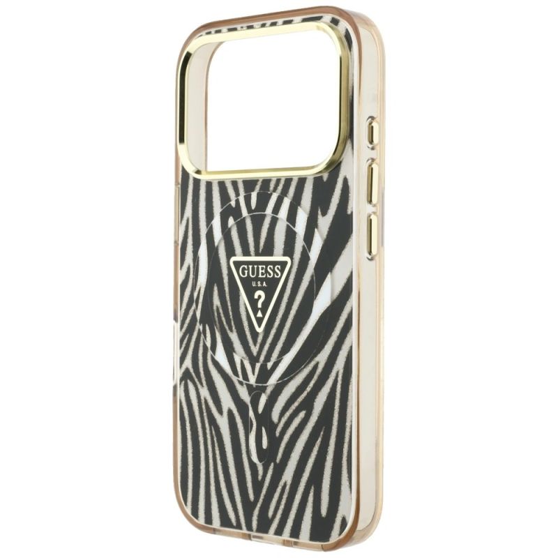 Etui Guess IML Zebra Glitter Triangle Logo MagSafe na iPhone 17 Pro Max / 18 Pro Max - złote - obrazek 6