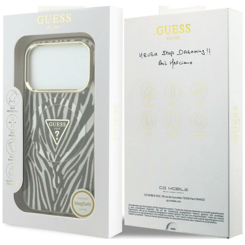 Etui Guess IML Zebra Glitter Triangle Logo MagSafe na iPhone 17 Pro Max / 18 Pro Max - złote - obrazek 8