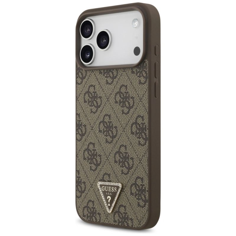 Etui Guess Leather 4G Triangle Strass MagSafe na iPhone 17 Pro Max / 18 Pro Max - brązowe - obrazek 2