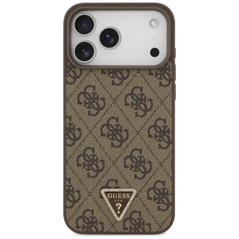 Etui Guess Leather 4G Triangle Strass MagSafe na iPhone 17 Pro Max / 18 Pro Max - brązowe - obrazek 3