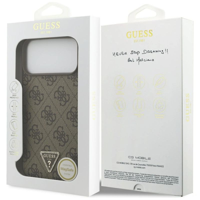 Etui Guess Leather 4G Triangle Strass MagSafe na iPhone 17 Pro Max / 18 Pro Max - brązowe - obrazek 8