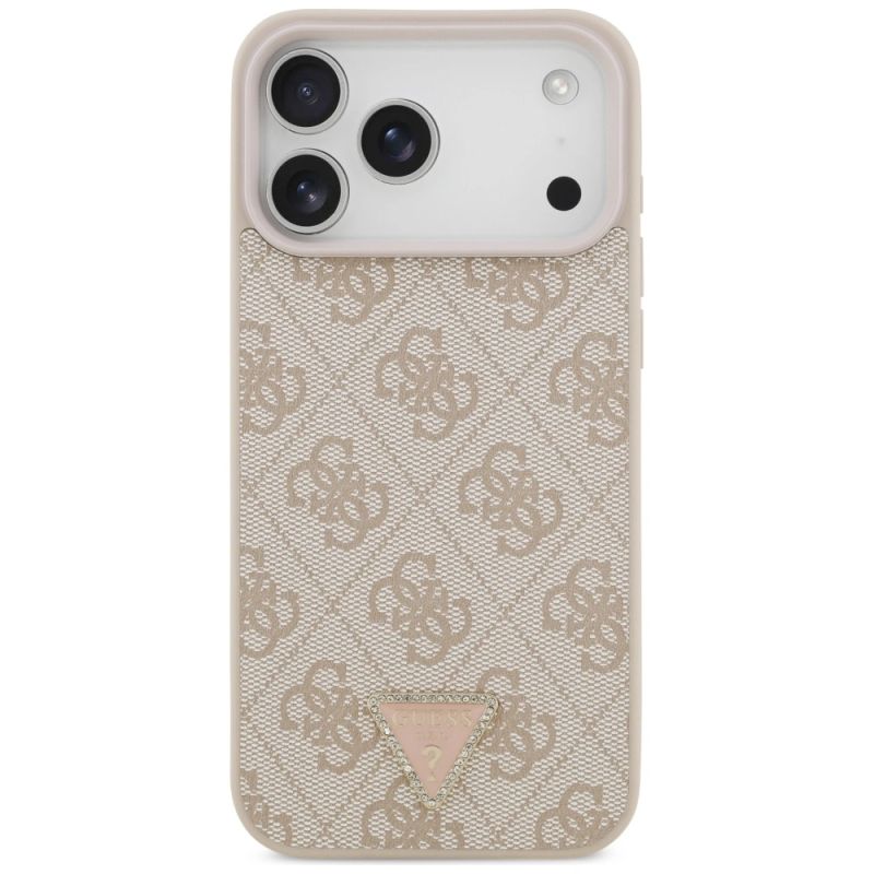 Etui Guess Leather 4G Triangle Strass MagSafe na iPhone 17 Pro Max / 18 Pro Max - różowe - obrazek 3