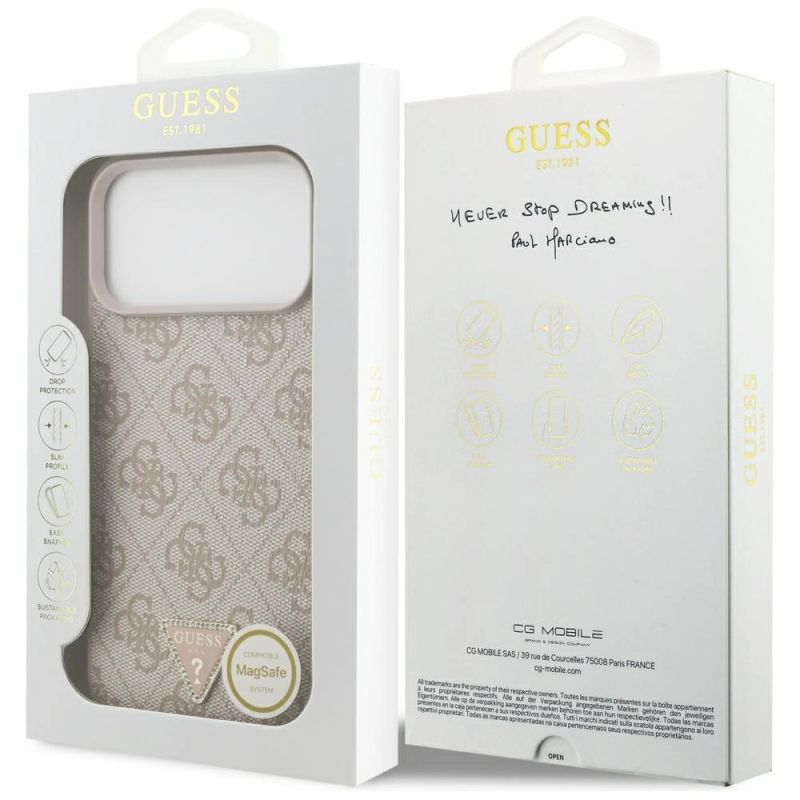 Etui Guess Leather 4G Triangle Strass MagSafe na iPhone 17 Pro Max / 18 Pro Max - różowe - obrazek 8