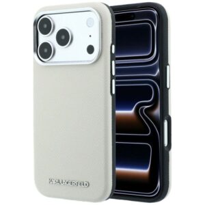 Etui Karl Lagerfeld Grained Elongated Logo MagSafe na iPhone 17 Pro Max / 18 Pro Max - beżowe
