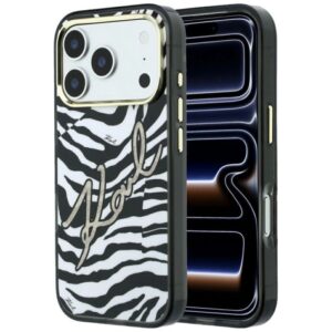 Etui Karl Lagerfeld IML Signature Zebra Glitter MagSafe na iPhone 17 Pro / 18 Pro - złote