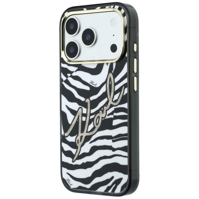 Etui Karl Lagerfeld IML Signature Zebra Glitter MagSafe na iPhone 17 Pro / 18 Pro - złote - obrazek 2