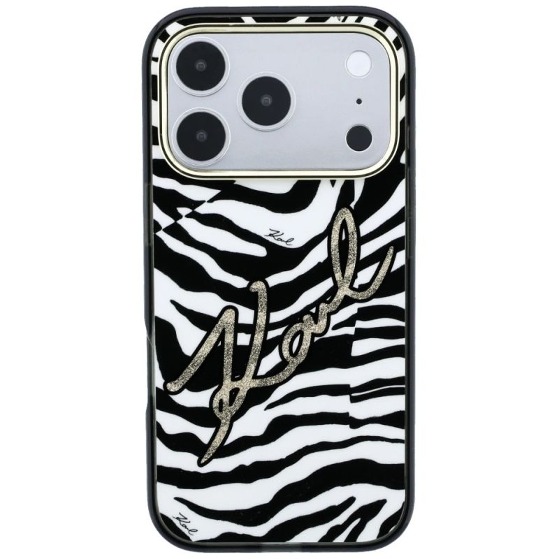 Etui Karl Lagerfeld IML Signature Zebra Glitter MagSafe na iPhone 17 Pro / 18 Pro - złote - obrazek 3
