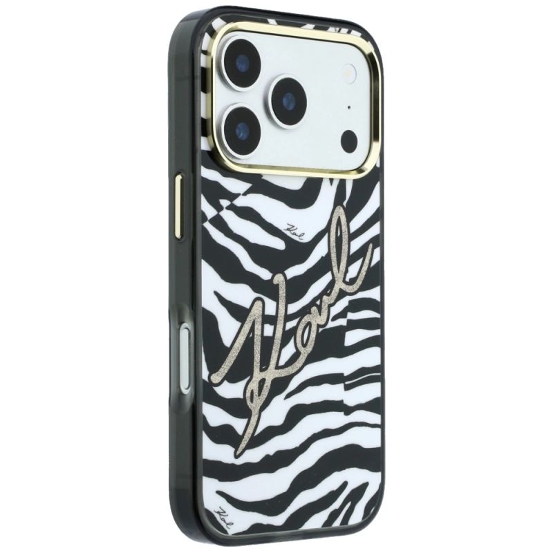 Etui Karl Lagerfeld IML Signature Zebra Glitter MagSafe na iPhone 17 Pro / 18 Pro - złote - obrazek 4