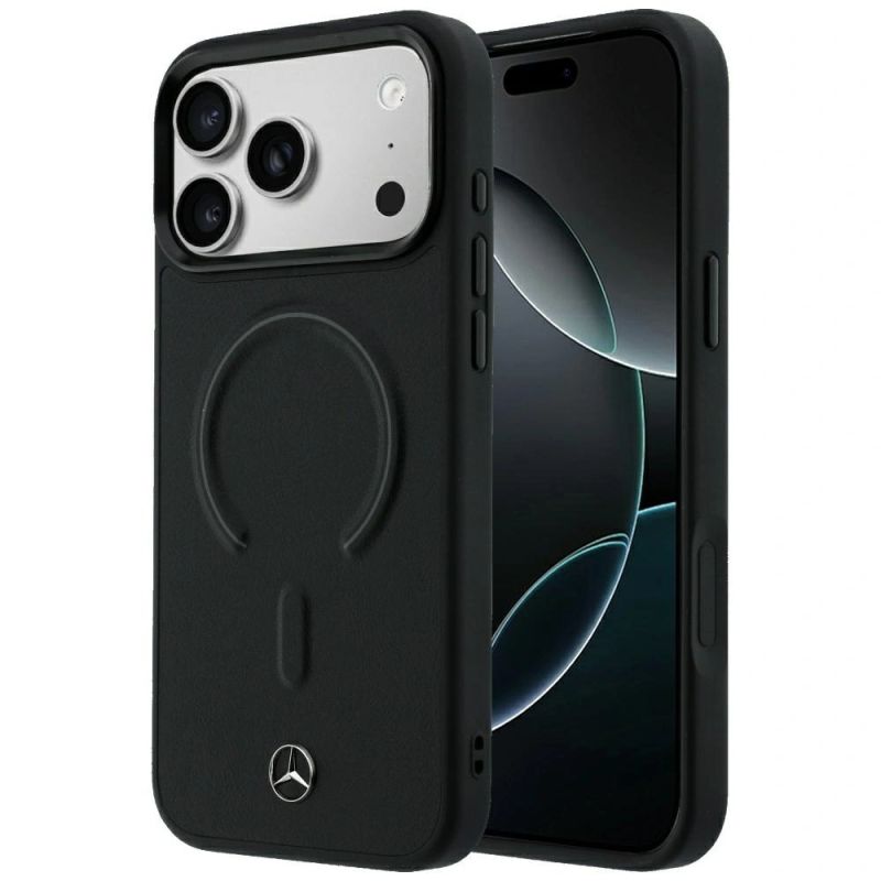 Etui Mercedes Leather 3D MagSafe do iPhone 18 Pro / 17 Pro - czarne