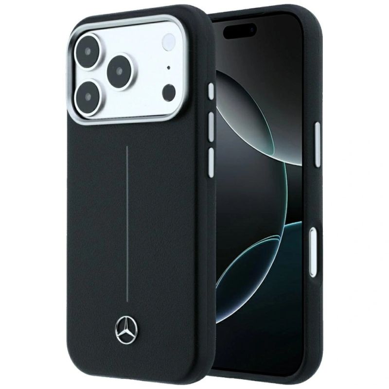 Etui Mercedes Leather Semi Wrap Iconic Line MagSafe do iPhone 18 Pro Max / 17 Pro Max - czarne