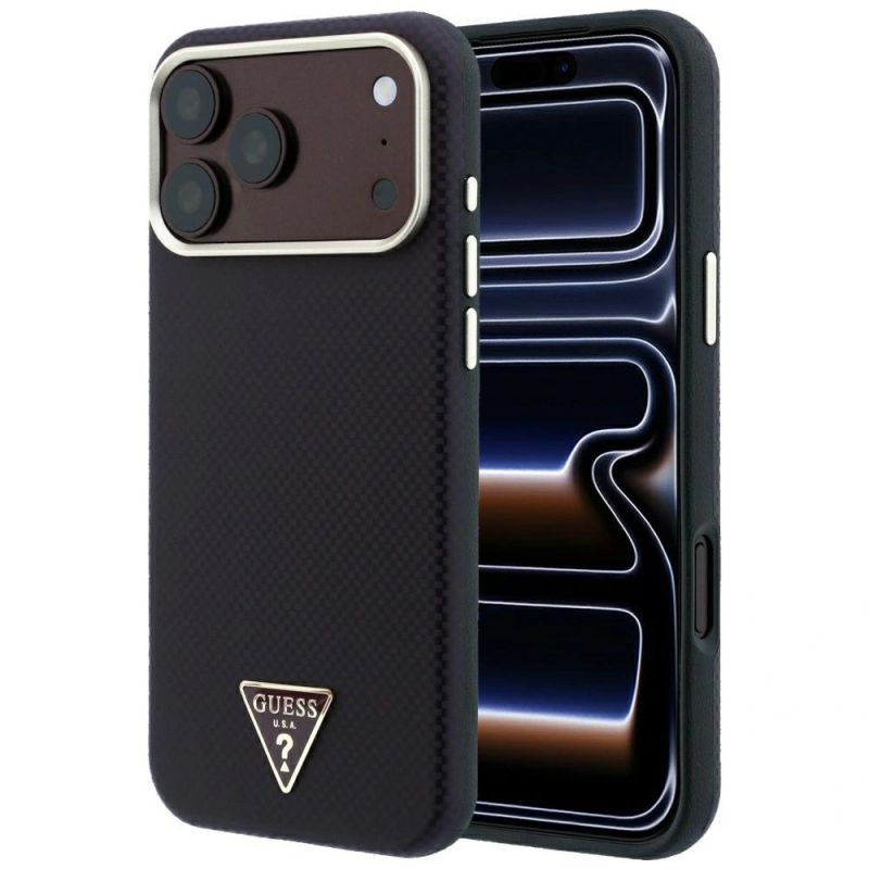 Etui Guess Kevlar Triangle Logo MagSafe na iPhone 17 Pro / 18 Pro - burgundowe