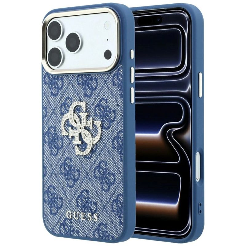 Etui Guess 4G & Big Strass Logo na iPhone 18 Pro Max / 17 Pro Max - niebieskie