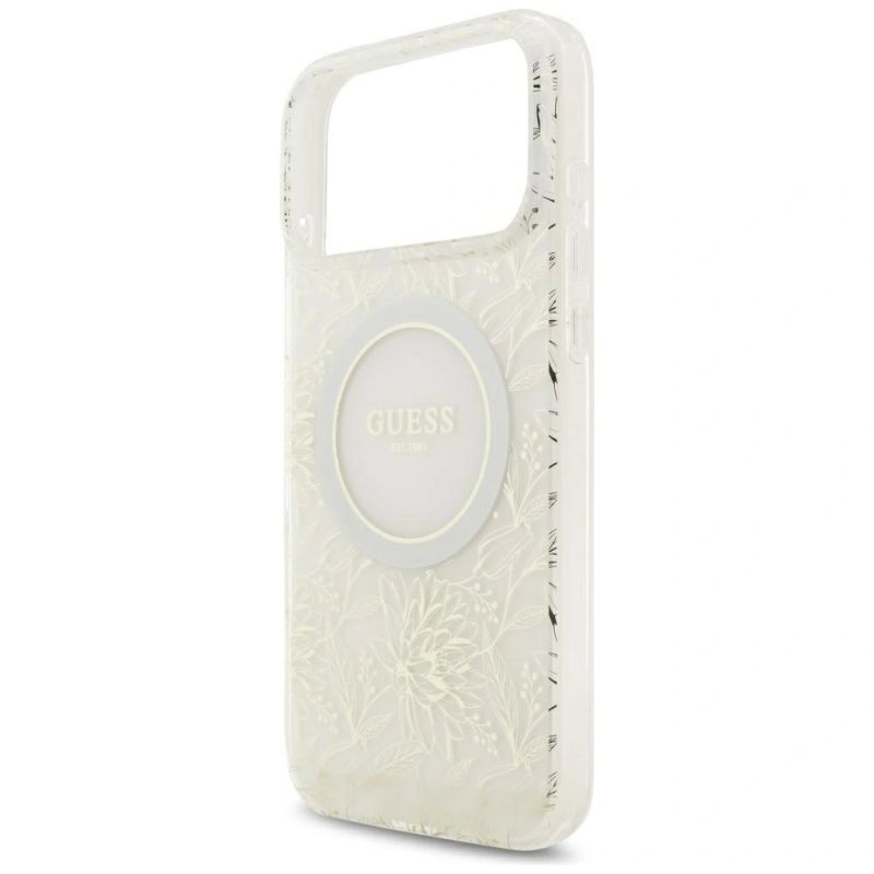 Etui Guess IML Flowers Allover Electroplated with Pearl Strap MagSafe na iPhone 18 Pro Max / 17 Pro Max - białe - obrazek 6