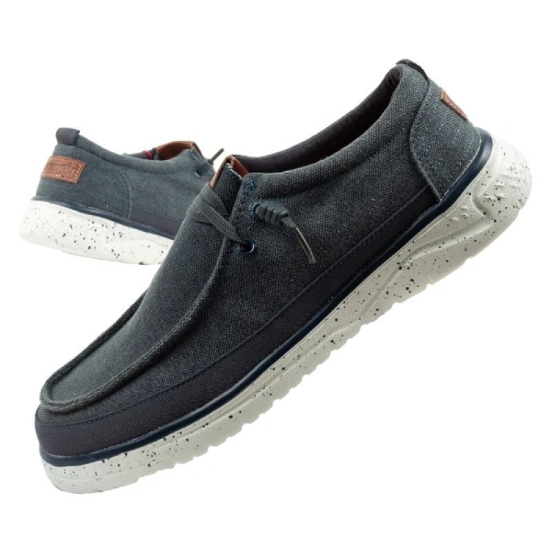 Wrangler buty męskie półbuty mokasyny Makena Stone niebieskie modne granatowe