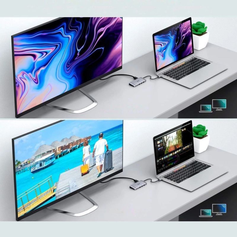 Choetech 9w1 wielofunkcyjny HUB USB Typ C - 3x USB 3.2 Gen 1 / czytnik kart SD i TF / HDMI 4K 30Hz / VGA Full HD 60Hz / USB Typ C / RJ45 szary (HUB-M15 gray) - obrazek 5