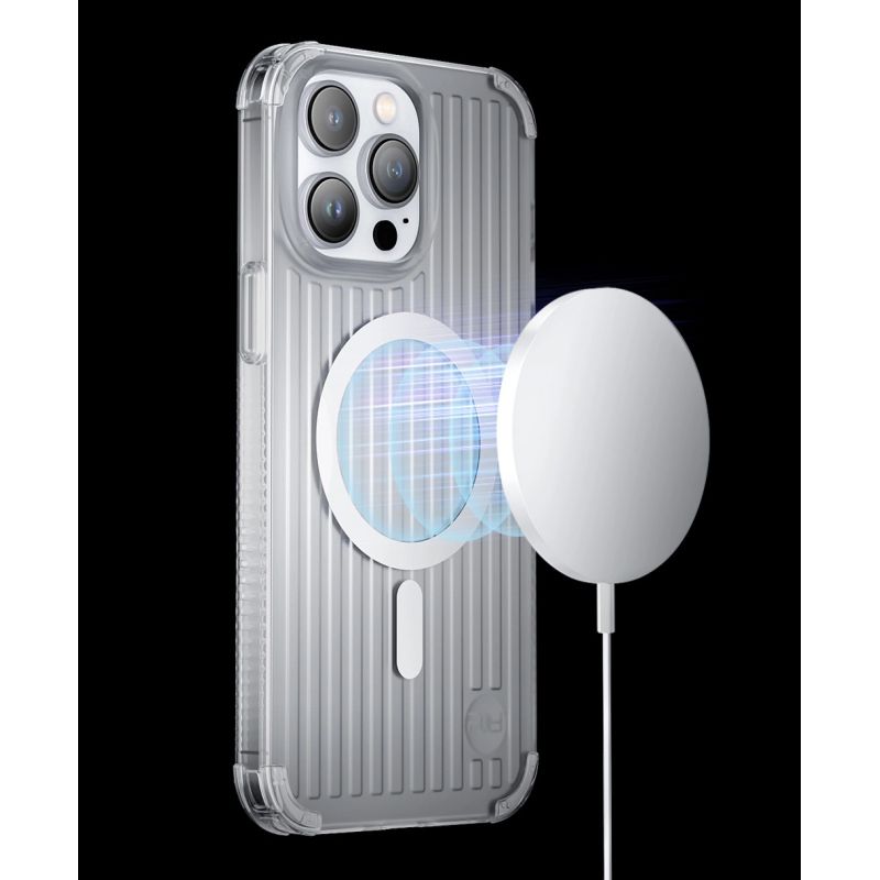 Kingxbar PQY Go Out Series magnetyczne etui iPhone 14 Plus MagSafe srebrne - obrazek 3