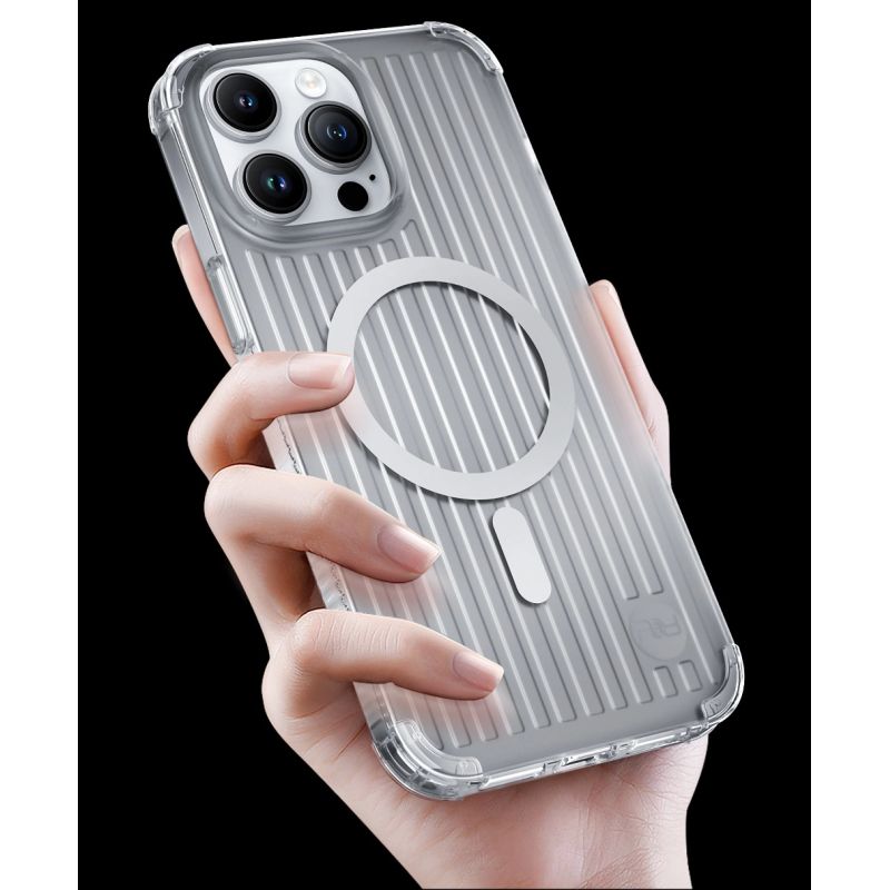 Kingxbar PQY Go Out Series magnetyczne etui iPhone 14 Plus MagSafe srebrne - obrazek 6