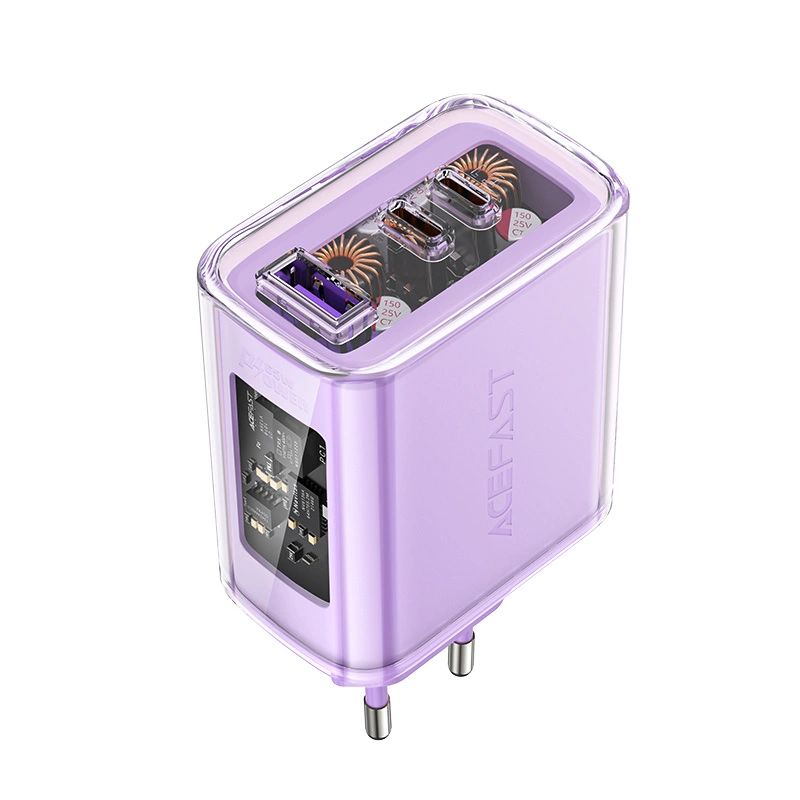 Acefast ładowarka GaN 65W 3 porty (1xUSB, 2xUSB C) fioletowa (A45) - obrazek 2