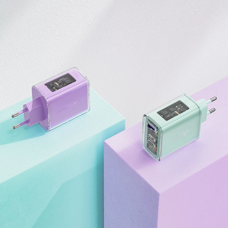 Acefast ładowarka GaN 65W 3 porty (1xUSB, 2xUSB C) fioletowa (A45) - obrazek 7