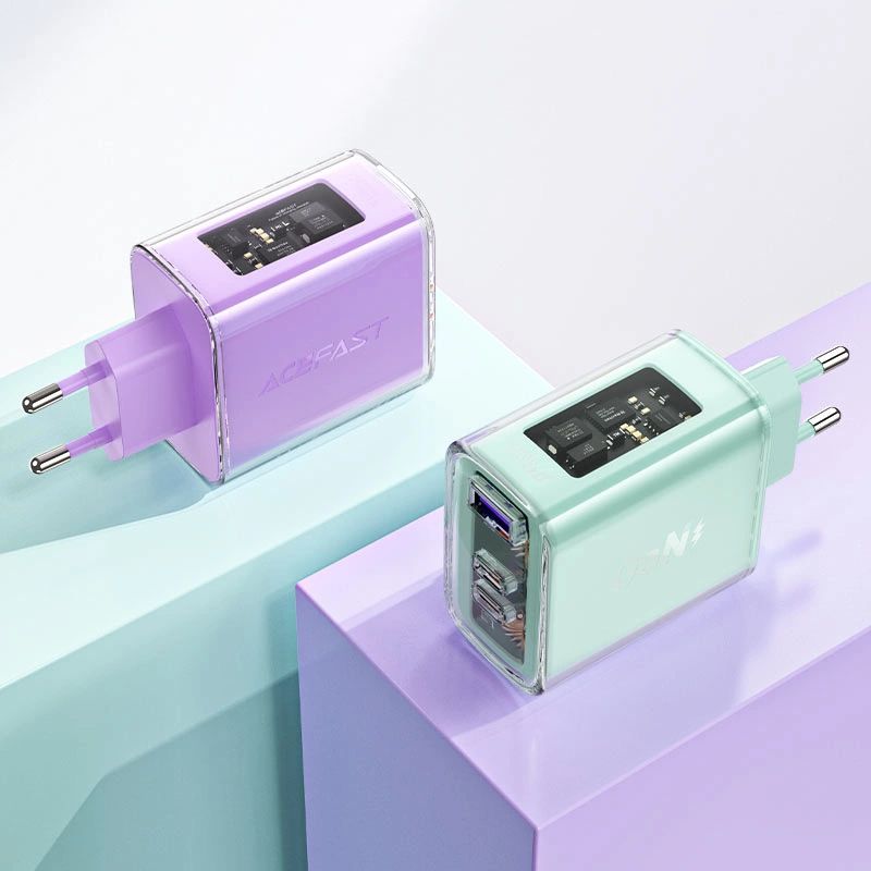 Acefast ładowarka GaN 65W 3 porty (1xUSB, 2xUSB C) zielona (A45) - obrazek 8