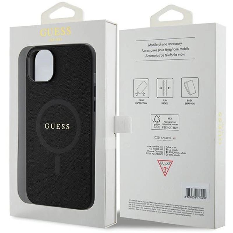 Etui Guess Saffiano MagSafe do iPhone 15 Plus - czarne - obrazek 8