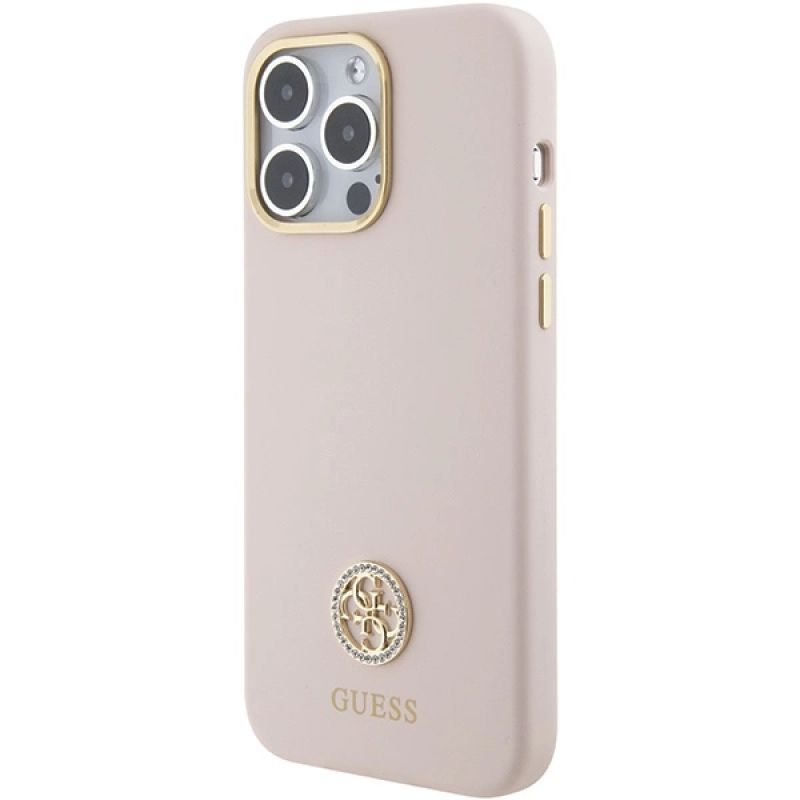 Etui Guess Silicone Logo Strass 4G na iPhone 15 Pro Max - różowe - obrazek 2