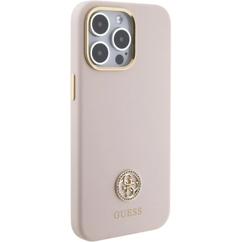Etui Guess Silicone Logo Strass 4G na iPhone 15 Pro Max - różowe - obrazek 4