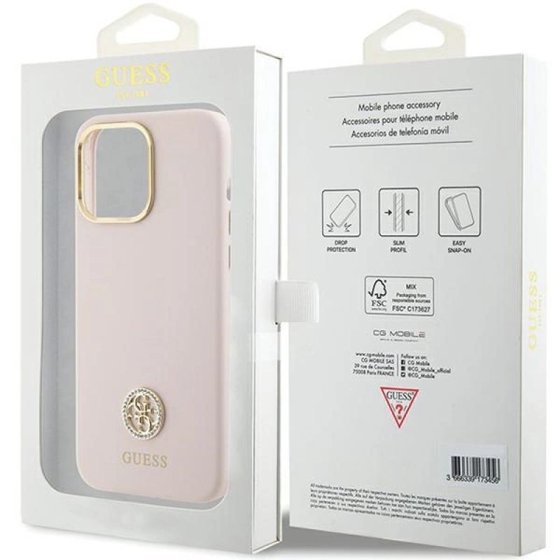 Etui Guess Silicone Logo Strass 4G na iPhone 15 Pro Max - różowe - obrazek 8