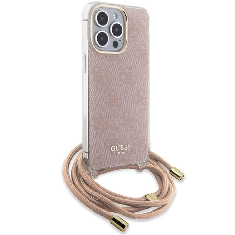 Etui Guess Crossbody Cord 4G Print na iPhone 15 Pro - różowe - obrazek 3