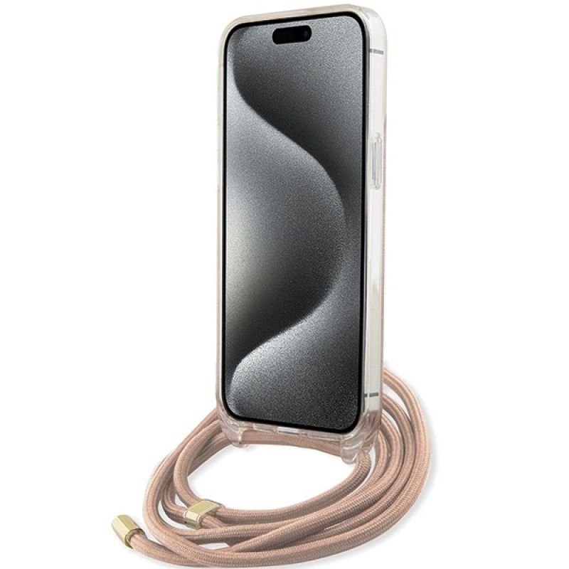 Etui Guess Crossbody Cord 4G Print na iPhone 15 Pro - różowe - obrazek 4