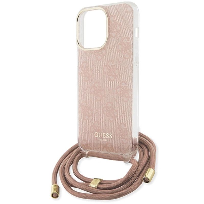 Etui Guess Crossbody Cord 4G Print na iPhone 15 Pro - różowe - obrazek 5