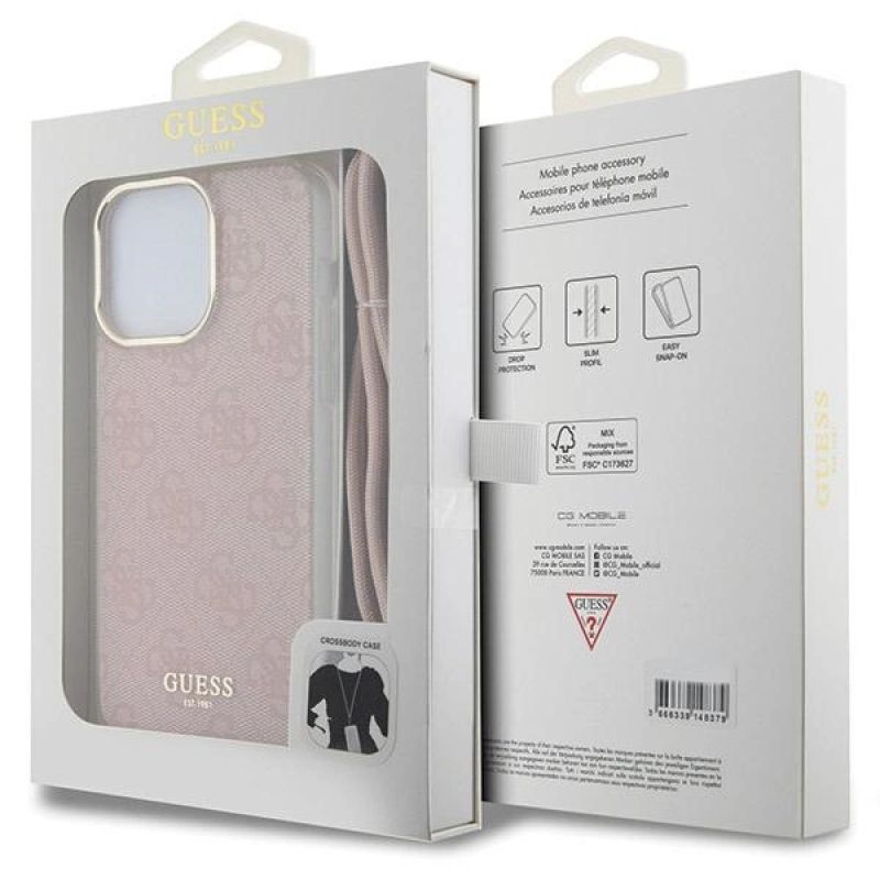 Etui Guess Crossbody Cord 4G Print na iPhone 15 Pro - różowe - obrazek 7