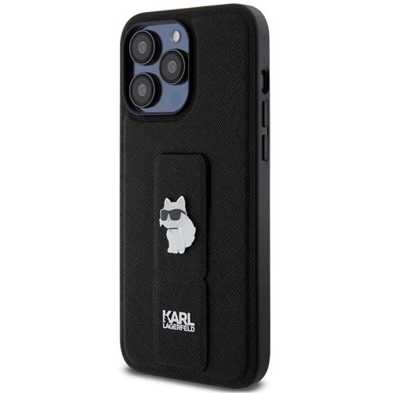Etui Karl Lagerfeld Gripstand Saffiano Choupette Pins na iPhone 13 Pro Max - czarne - obrazek 2