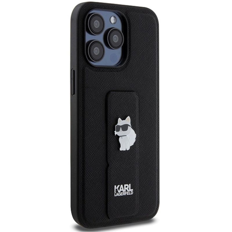 Etui Karl Lagerfeld Gripstand Saffiano Choupette Pins na iPhone 13 Pro Max - czarne - obrazek 4