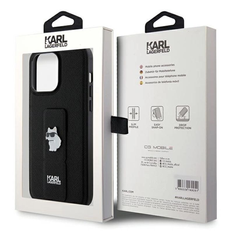 Etui Karl Lagerfeld Gripstand Saffiano Choupette Pins na iPhone 13 Pro Max - czarne - obrazek 8