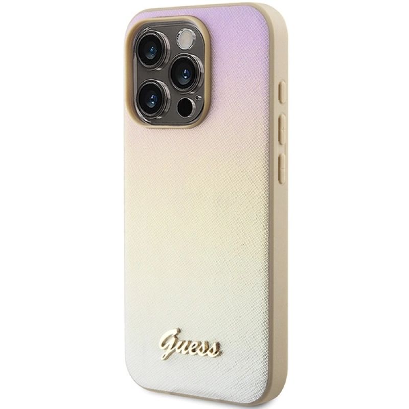 Etui Guess Saffiano Iridescent Script na iPhone 14 Pro Max - złote - obrazek 2