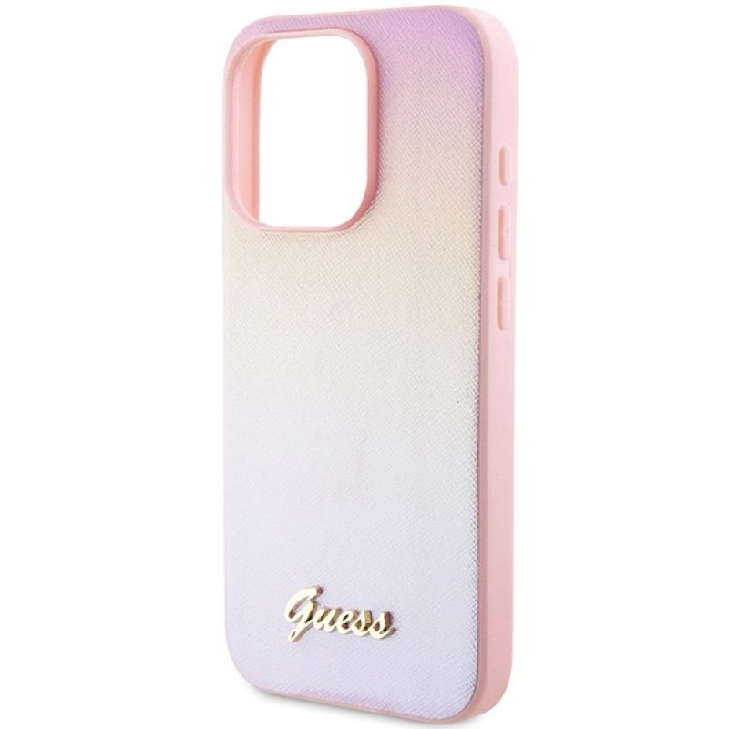Etui Guess Saffiano Iridescent Script na iPhone 14 Pro Max - różowe - obrazek 6
