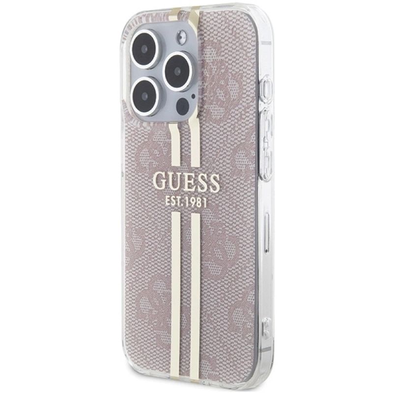Etui Guess IML 4G Gold Stripe na iPhone 15 Pro - różowe - obrazek 2