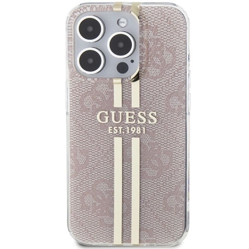 Etui Guess IML 4G Gold Stripe na iPhone 15 Pro - różowe - obrazek 3